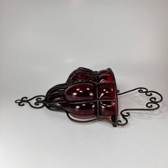 Gothic Caged Ruby Red Glass Wall Hang Planter VTG - Picture 6 of 16
